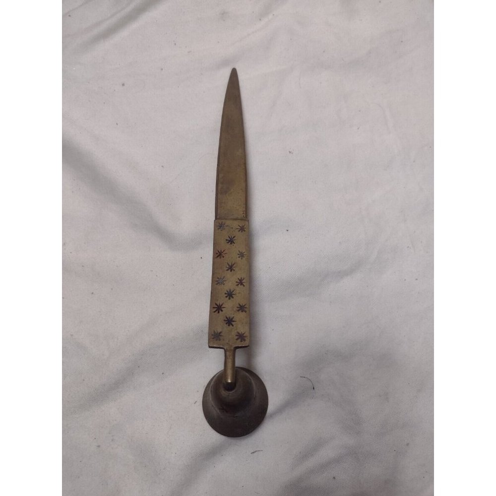 Brass Bell with Atomic Starburst Stars India Bell/Snuffer/Letter Opener? 9" Long